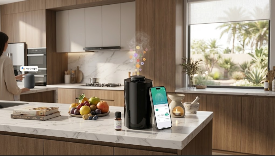 التحكم الرقمي الكامل في افضل فواحة عطرية ذكية Airversa عبر تطبيق الجوال والأوامر الصوتية داخل المطبخ